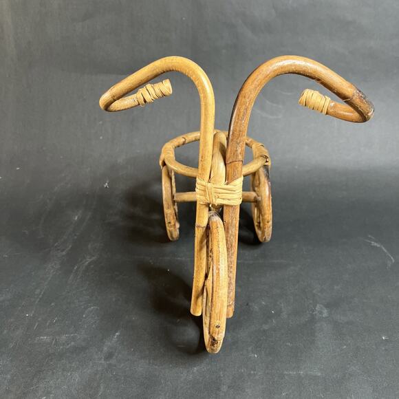 VTG Wicker Bamboo Tricycle Bike Planter Pot Holder 10” Tall Handcrafted - Picture 7 of 15